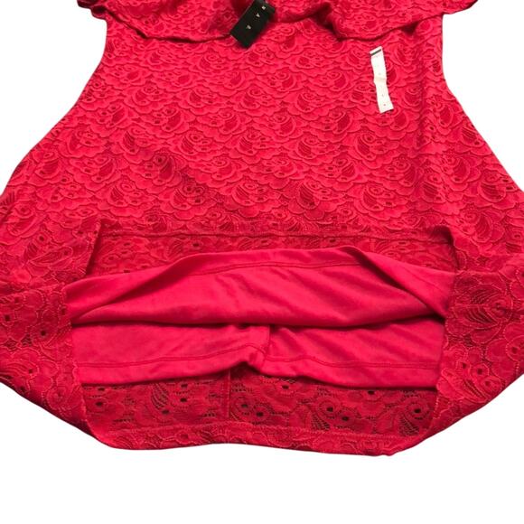 Tiana B. Bright Pink Lace Dress Woman Size Large Off Shoulder Romantic Ruffle - Picture 6 of 7